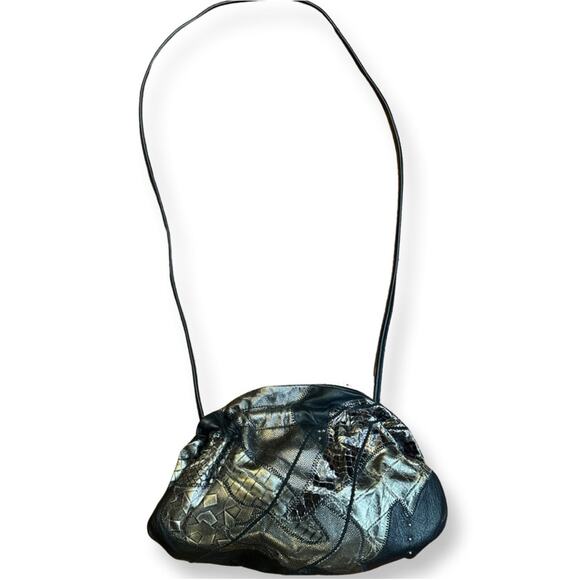 Vintage 80s Clemente Black & Silver Metallic Snakeskin Leathe Purse Clutch, RARE - Picture 14 of 14